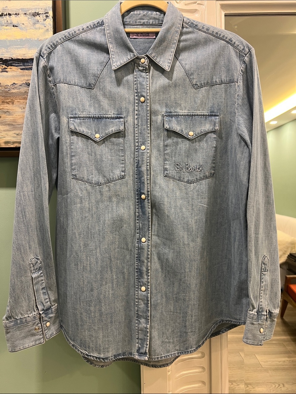 Light Blue Denim Western Shirt - Men's Long Sleeve